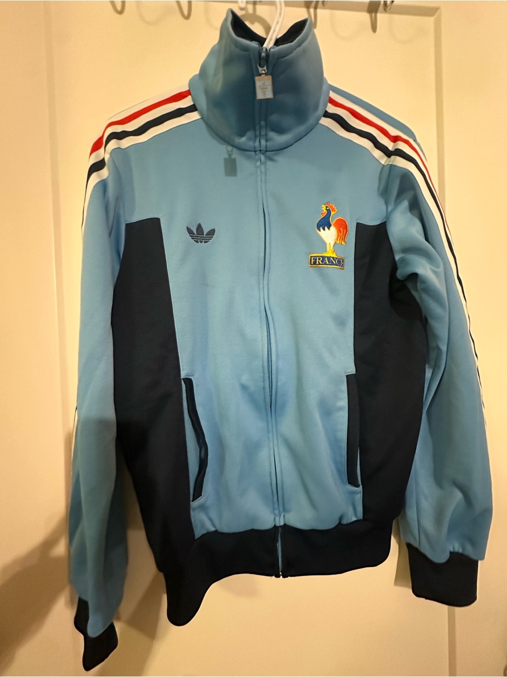 adidas Light Blue and Navy France Track Jacket with Tricolor Stripes